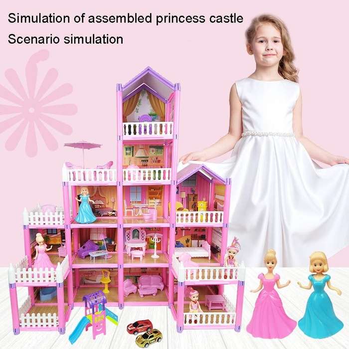 DSJ55-B 214pcs/set Children Passing Domestic Toy Doll House Princess Castle Set Simulation Disgui...