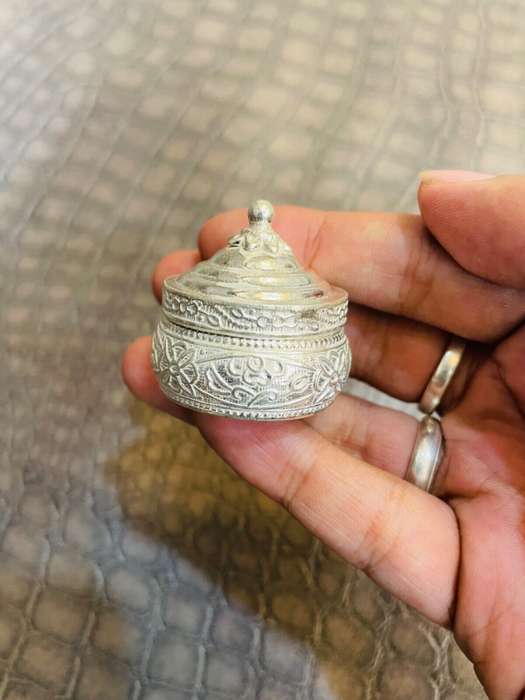 Vintage Small Sterling 925 Silver Round Box - for Jewellery, Kajal | 16 gms