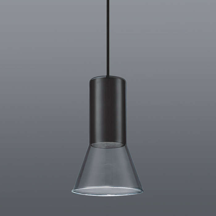 Spazio Cone Aluminium & Glass Pendant - Sand Black / Smoke