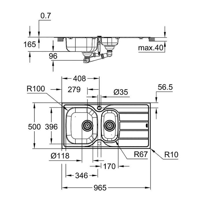 GROHE K200 Single and Half Bowl Inset Sink Stainless Steel