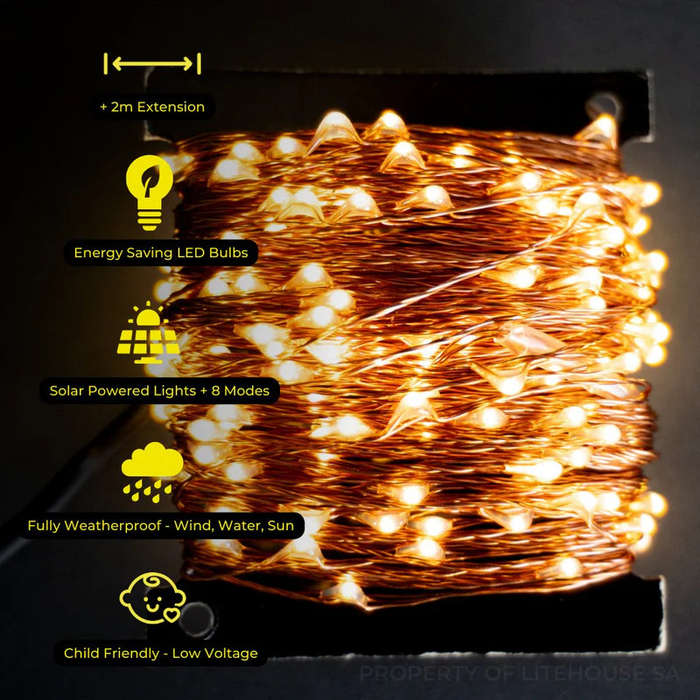 Litehouse Solar Copper Wire LED Fairy Lights Warm White