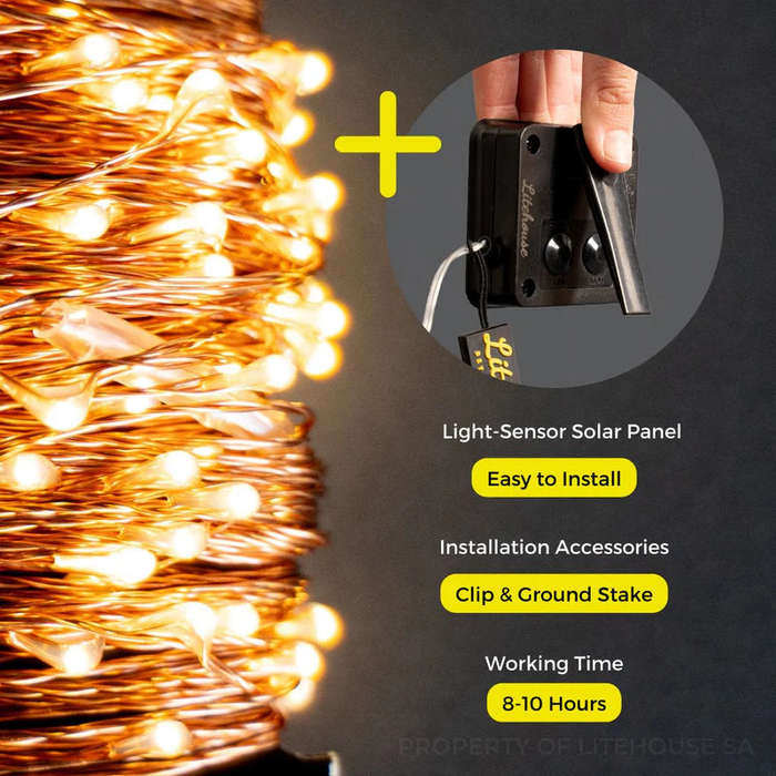 Litehouse Solar Copper Wire LED Fairy Lights Warm White