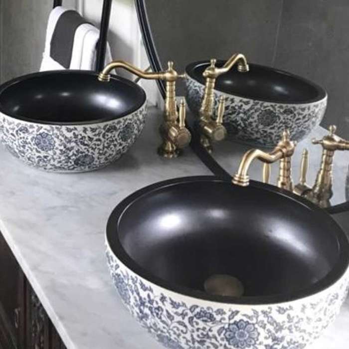 Trendy Taps Vas Floral Round Vanity Basin - Dark Blue