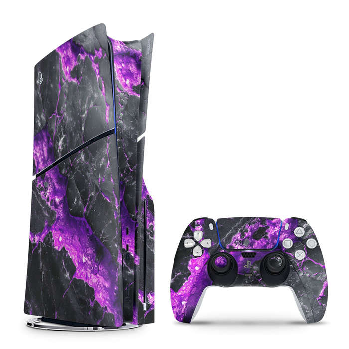 Decal Skin Sticker Compatible with PS5 Slim: Carbon Stone Purple