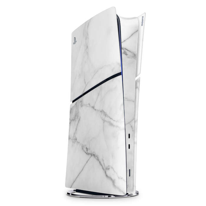 SkinNit Decal Sticker Skin For PS5 Slim Digital : White Marble