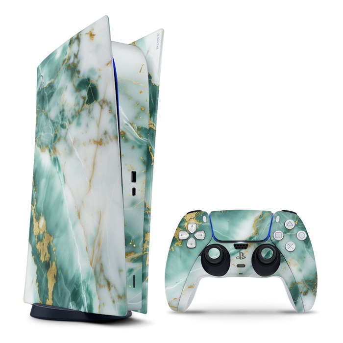 Decal Sticker Skin For PS5 Digital: Marble Emerald Gold
