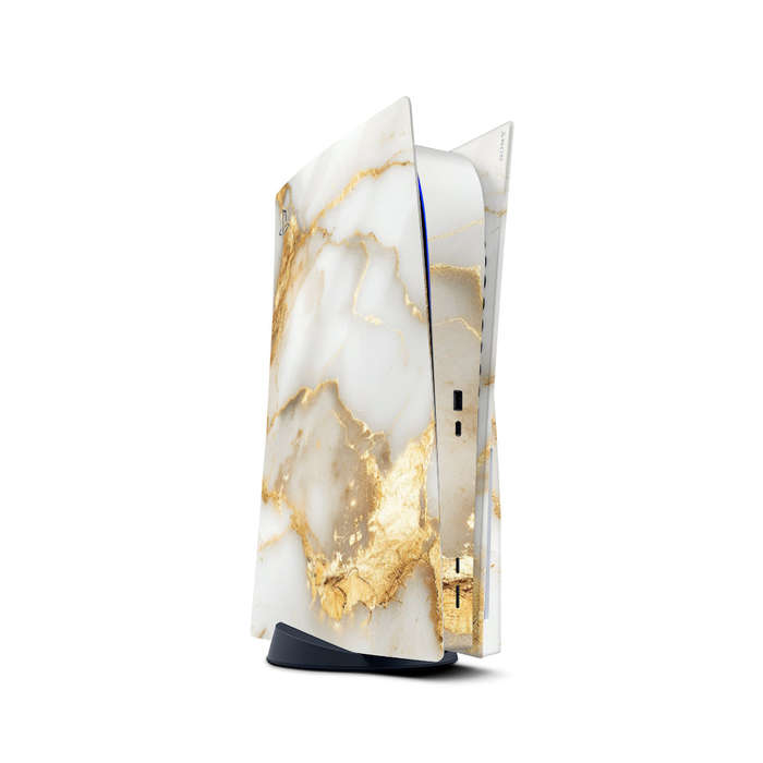 Decal Skin Sticker Compatible with PS5: White Gold Vein Marble