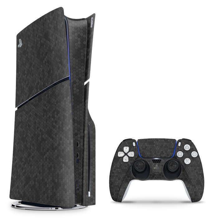 SkinNit Decal Sticker Skin For PS5 Slim : HoneyComb Black (Textured)
