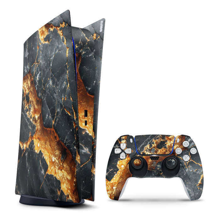 Decal Sticker Skin For PS5 Digital: Carbon Stone Gold
