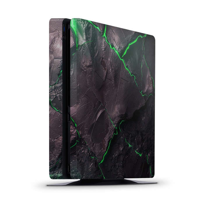 Decal Skin Sticker for PS4 Slim: Carbon Rock Glow Green