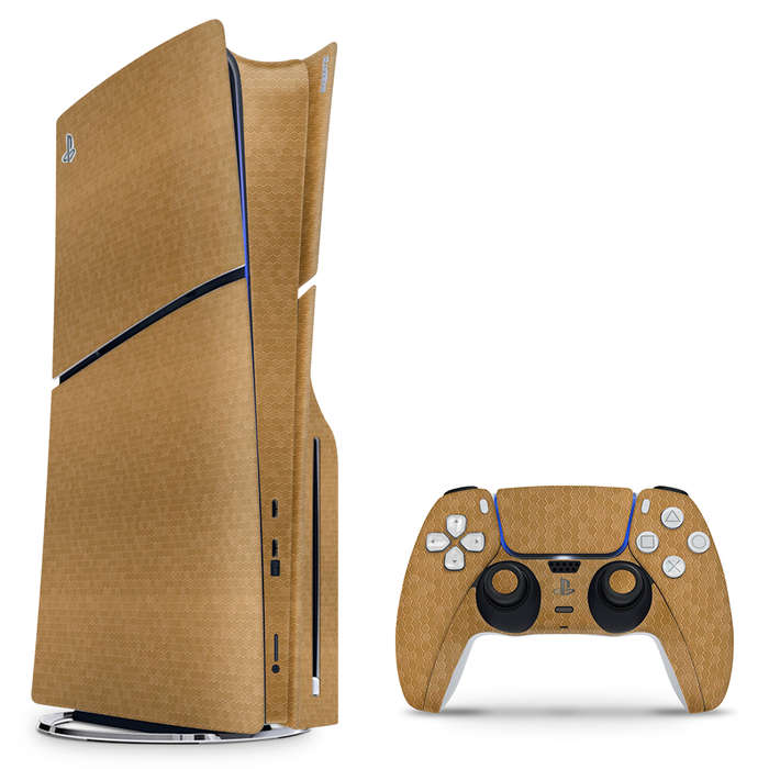 SkinNit Decal Sticker Skin For PS5 Slim : HoneyComb Gold (Textured)
