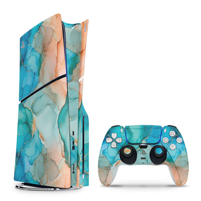 Decal Skin Sticker Compatible with PS5 Slim: Marble Pastel Fusion