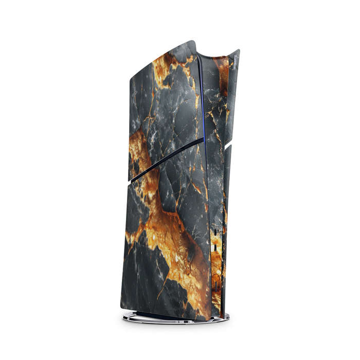 Decal Skin Sticker Compatible with PS5 Slim Digital (No Disk): Carbon Stone Gold