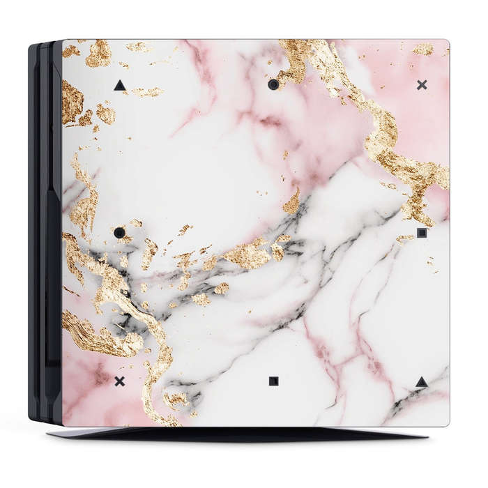 Decal Skin Sticker for PS4 Pro: White and Light Pink Marble with Gold Foil
