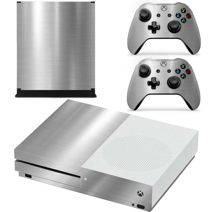 SkinNit Decal Sticker Skin For Xbox One S: Chrome Silver (Textured)