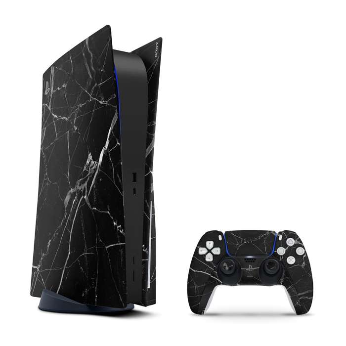 SkinNit Decal Sticker Skin For PS5: Black Marble