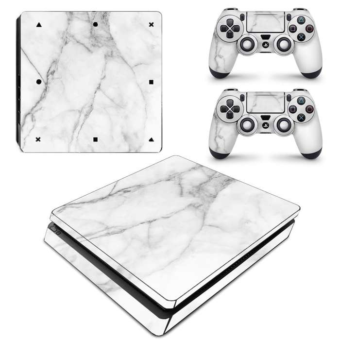 SkinNit Decal Sticker Skin For PS4 Slim: White Marble