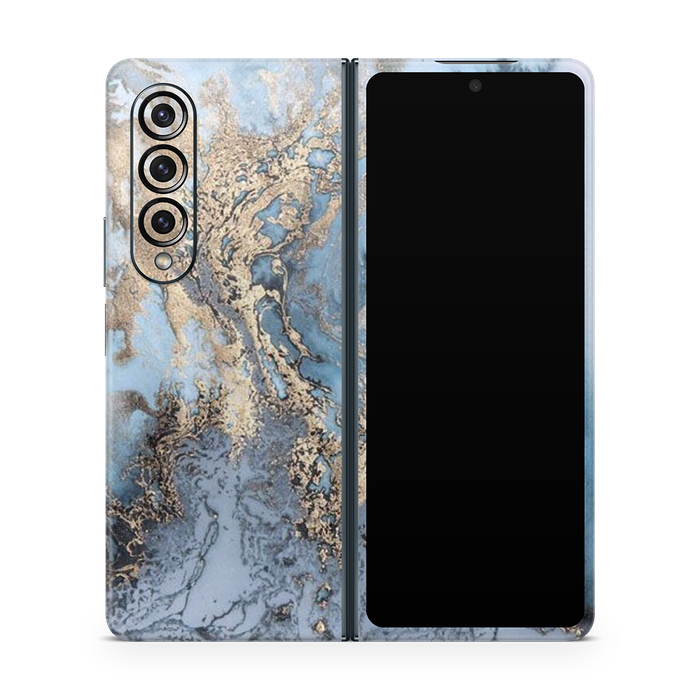 SkinNit Decal Sticker Skin Samsung Galaxy Z Fold 4 Marble Arctic Blue (Decal Skin)