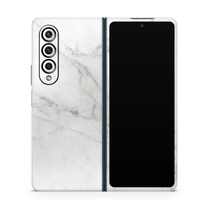 SkinNit Decal Sticker Skin Samsung Galaxy Z Fold 4 Marble White (Decal Skin)
