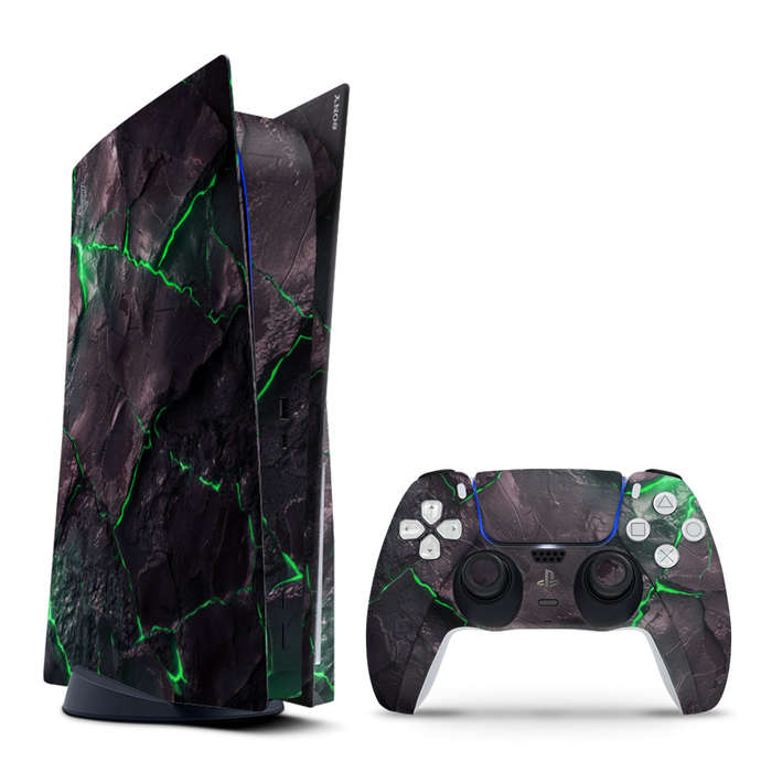 Decal Skin Sticker Compatible with PS5: Carbon Rock Glow Green