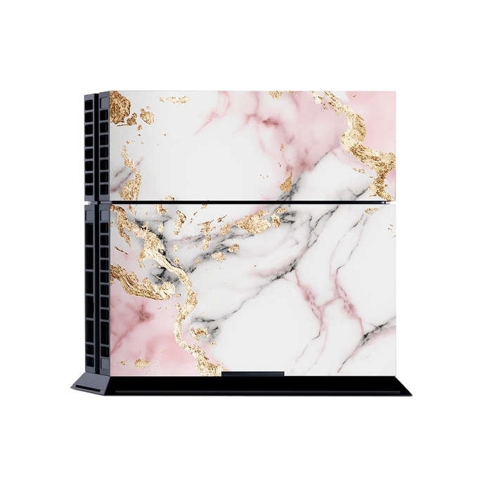 Decal Skin Sticker for PS4: White and Light Pink Marble with Gold Foil