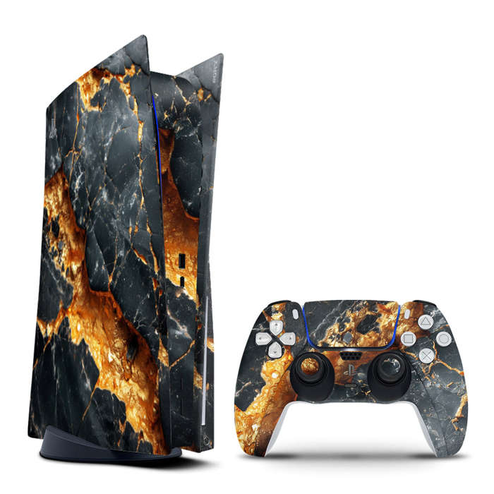 Decal Skin Sticker Compatible with PS5: Carbon Stone Gold