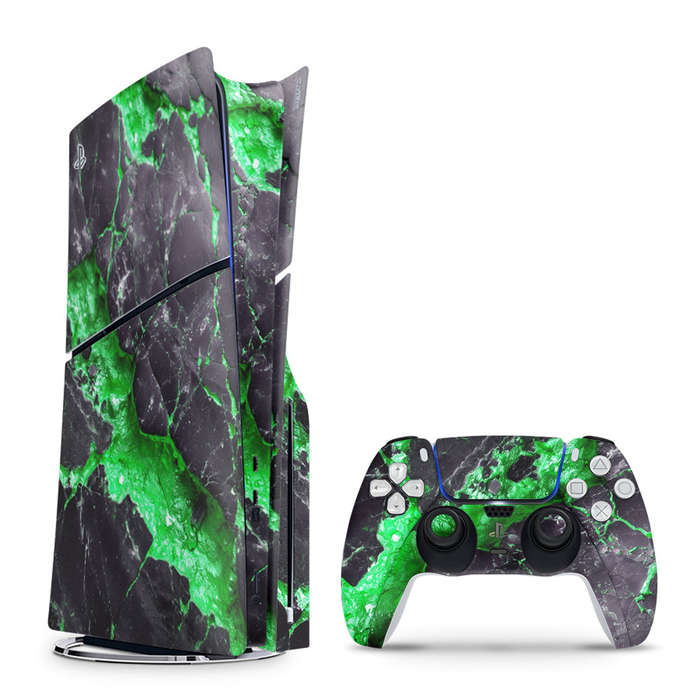 Decal Skin Sticker Compatible with PS5 Slim: Carbon Stone Green