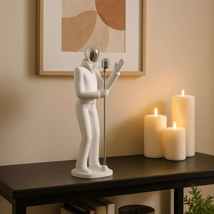 Elegant White and Silver Singer Figurine