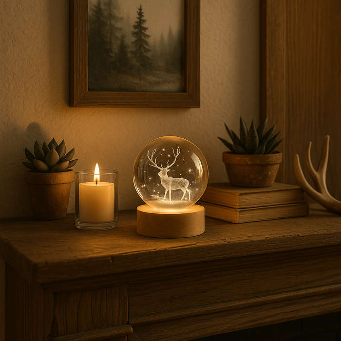 Stag Motif Illuminated Glass Sphere