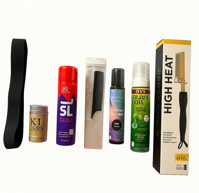 Wig installation Kit: Glue, Tint Mousse, Wax, Olive Mousse, Hot com, Hair band