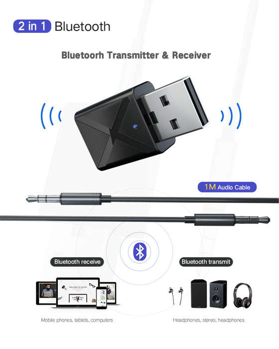 Techme KN320 Bluetooth 5.0 Transmitter Receiver Stereo Wireless Adapter