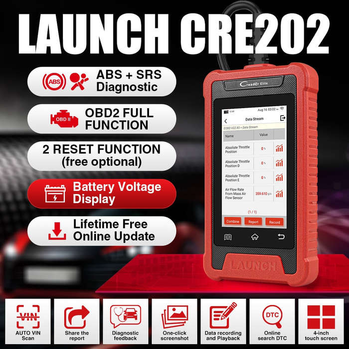Launch Elite CRE202 OBDII ABS SRS Code Diagnostic Reader + 2 Reset Service (Parallel Import)