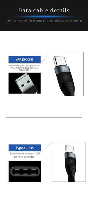 Aivr K371 3-in-1 Fast Charging Type C / Micro USB / iOS Lightning Cable - 2m