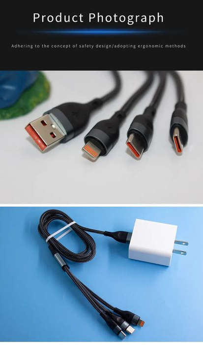 Aivr K371 3-in-1 Fast Charging Type C / Micro USB / iOS Lightning Cable - 2m