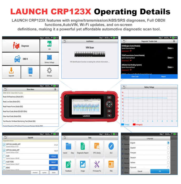 Launch Creader CRP123E OBD ECU ABS SRS Diagnostic Scanner (Parallel Import)