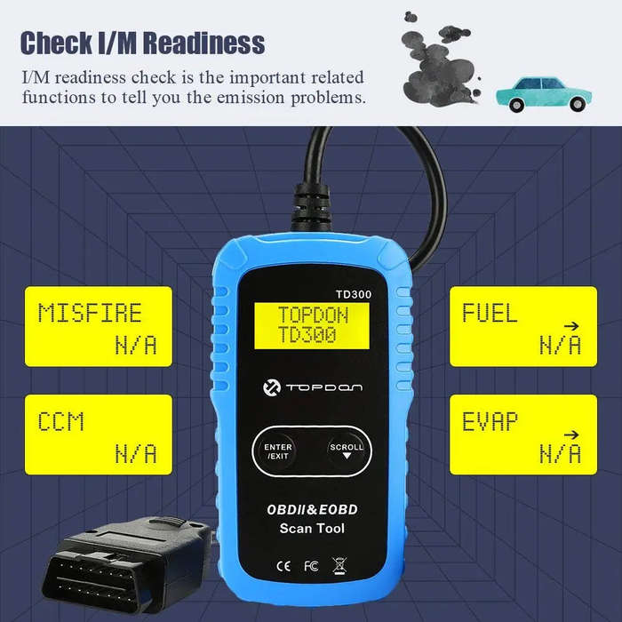 TOPDON TD300 OBD2 Scanner Code Reader with Engine Light Turn-Off, I/M Readiness Check, 7000 DTC D...