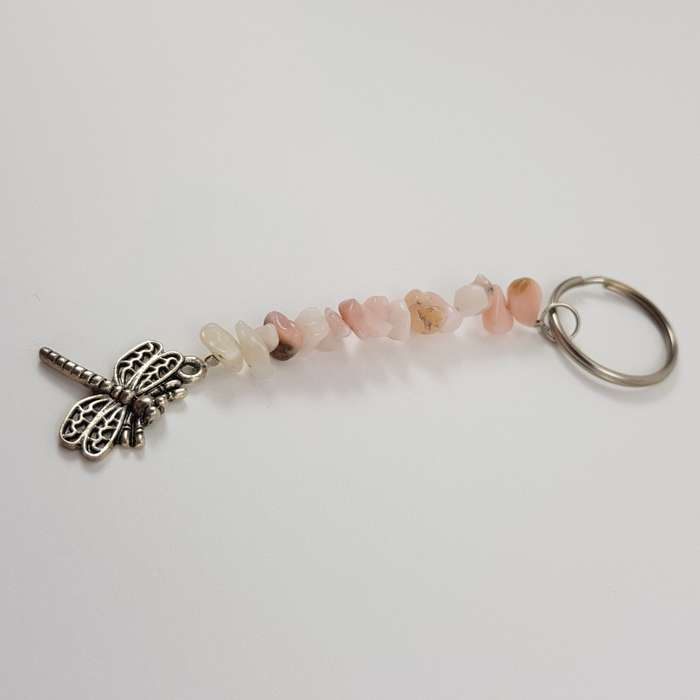 Pink Opal Dragonfly Keychain