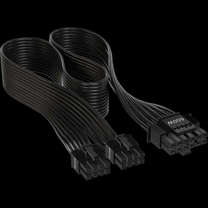 Corsair Premium Individually Sleeved 12+4pin PCIe Gen 5 12VHPWR 600W cable; Type 4; Black.