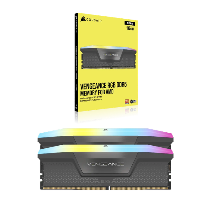 Corsair VENGEANCE RGB DDR5 64GB (2x32GB) DDR5 5200 CL40-40-40-77 1.25V AMD EXPO & Intel XMP - Grey.