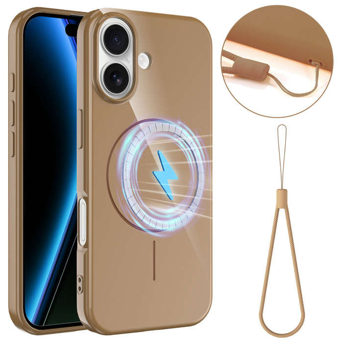 Slim Non-slip Shockproof Magnetic TPU Case with Lanyard for iPhone 17 Gold
