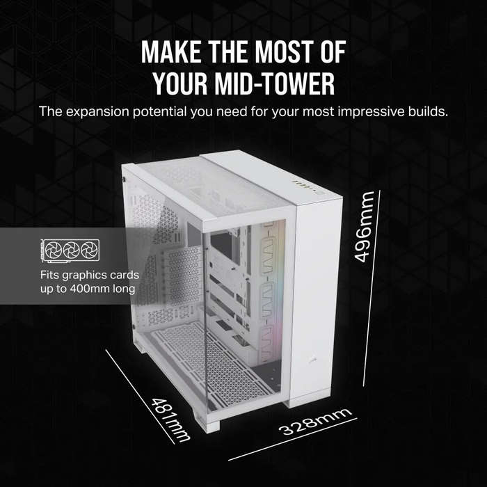 6500X RGB Mid-Tower White Dual Chamber PC Case; 2x 3.5'' |  2x 2.5'' Drive Bays; 360mm Radiator c...