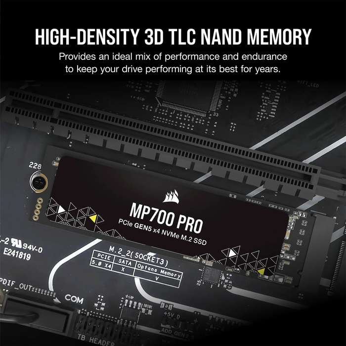 Corsair MP700 PRO 2TB M.2 NVMe PCIe Gen. 5 x4 SSD (no heatsink); Read Up To 12 400MB/s; Write up ...
