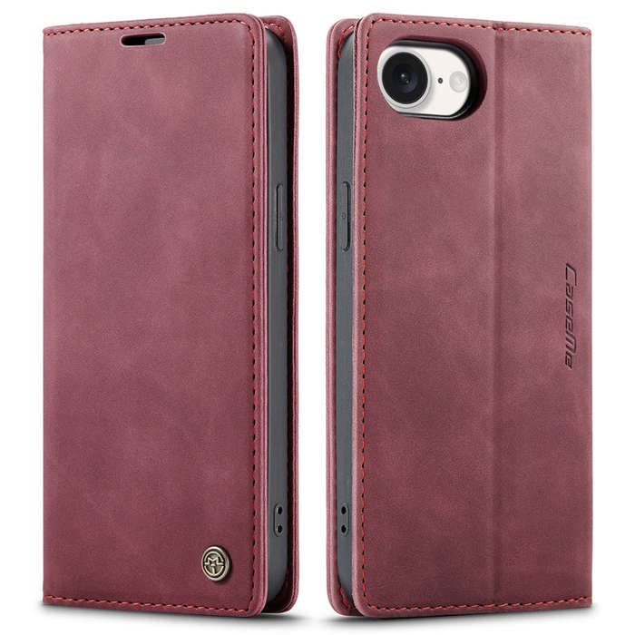 CaseMe-013 TPU Business Style Vintage Matte Horizontal Flap Leather Case for iPhone 16e Burgundy