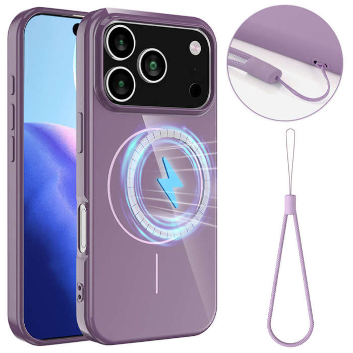 Slim Non-slip Shockproof Magnetic TPU Case with Lanyard for iPhone 17 Pro Purple