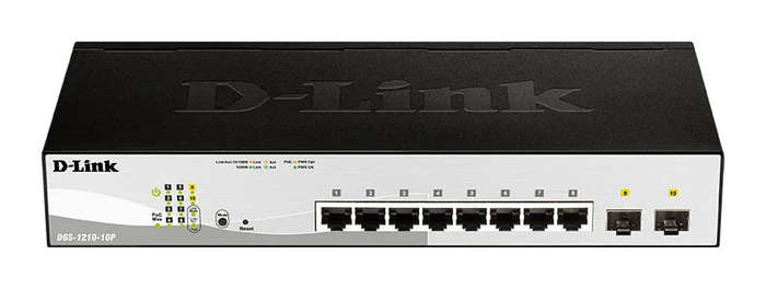 D-LINK 8-ports 10/100/1000Base-T PoE Smart Switch plus 2 SFP ports - 78W PoE budget