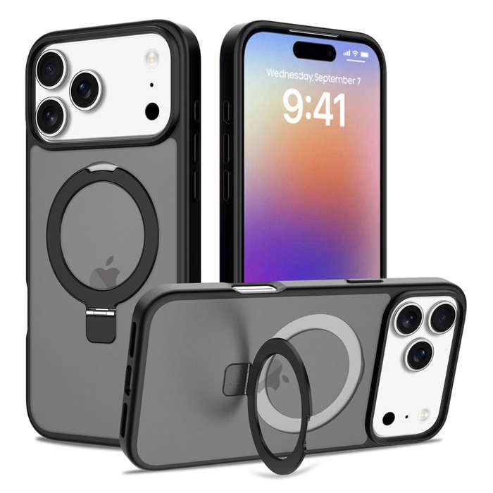 Liquid Silicone Skin Feel Magnetic Anti-drop Case with Stand for iPhone 17 Pro Max Black