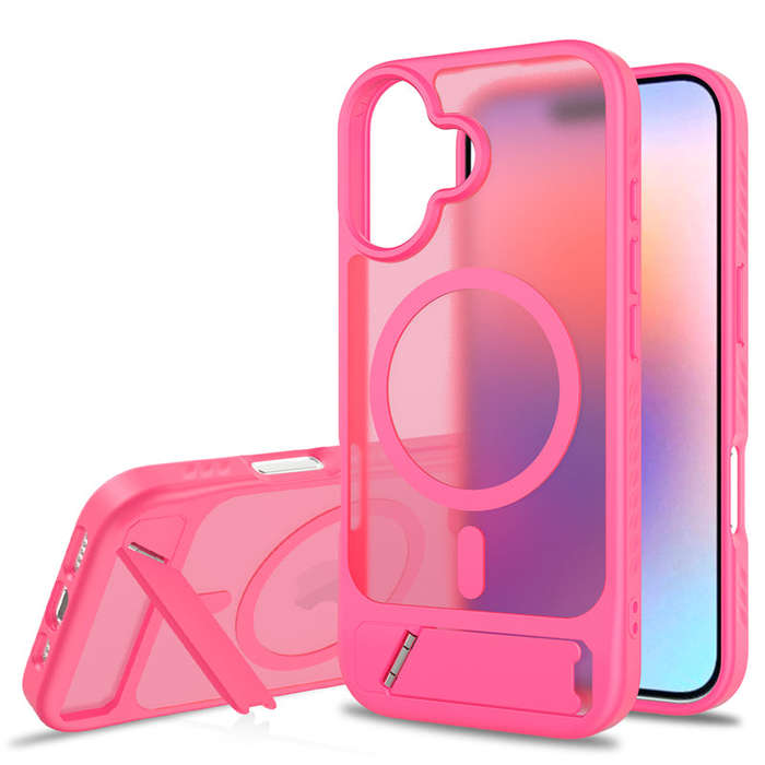Skin Feel Magnetic Anti-drop with Adjustable 45° Stand TPU + PC Case for iPhone 17 Magenta