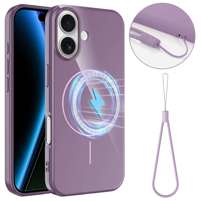Slim Non-slip Shockproof Magnetic TPU Case with Lanyard for iPhone 17 Purple