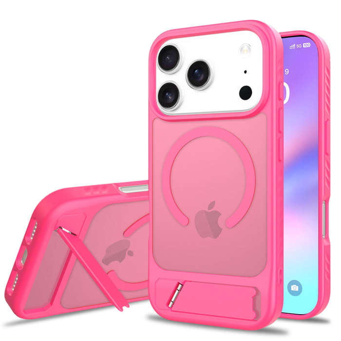 Skin Feel Magnetic Anti-drop with Adjustable 45° Stand TPU + PC Case for iPhone 17 Pro Magenta