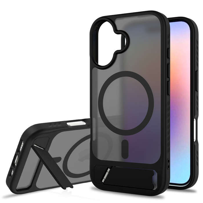Skin Feel Magnetic Anti-drop with Adjustable 45° Stand TPU + PC Case for iPhone 17 Black